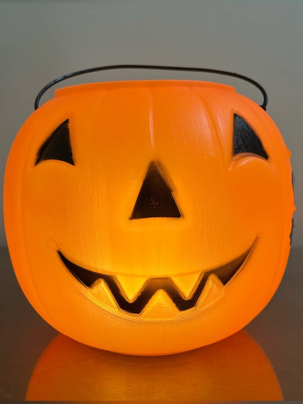 Halloween Pumpkin Jack O Lantern, Vintage Blow Mold Bucket, USA General Foam 8”